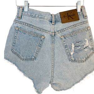 Calvin Klein Light Wash High-Rise Distressed Denim Shorts